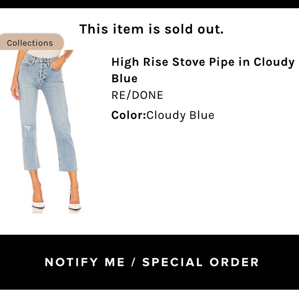 NWT RE/DONE High Rise Stove Pipe in Cloudy Blue